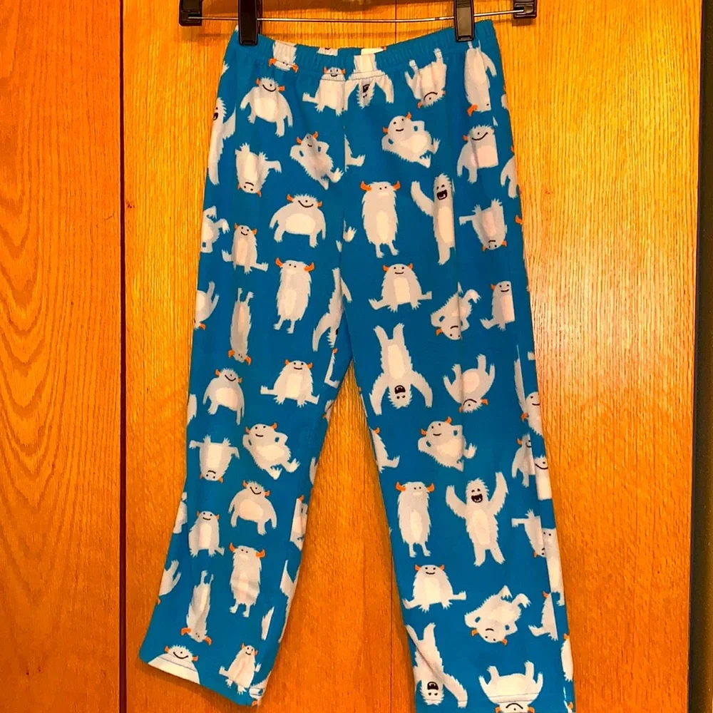 Carter’s boy’s size 7 blue white yeti abominable snowman print pajama pants VGUC